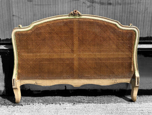 ANTIQUE 19th CENTURY FRENCH ORNATE ORIGINAL PAINTED & CANED UPHOLSTERED DAYBED, c1900