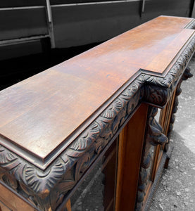 ANTIQUE 19th CENTURY FRENCH CARVED OAK & GLAZED BOOKCASE, c1900