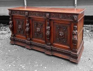 LOVELY ANTIQUE 19th CENTURY FRENCH CARVED OAK SIDEBOARD, c1900