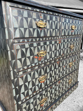 Load image into Gallery viewer, ANTIQUE 19th CENTURY ENGLISH PAINTED GEOMETRIC CHEST OF DRAWERS, c1900
