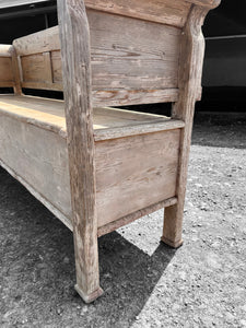 LARGE ANTIQUE 19th CENTURY EUROPEAN BLEACHED PINE BENCH SEAT, c1900