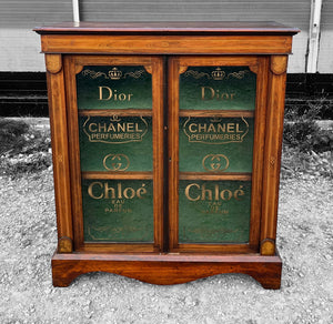 ANTIQUE 19th CENTURY FRENCH BURR WALNUT & GLAZED DISPLAY CABINET, c1900