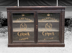 LARGE ANTIQUE 19th CENTURY FRENCH OAK & GLAZED DISPLAY CABINET, c1900