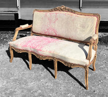 Load image into Gallery viewer, ANTIQUE 19th CENTURY FRENCH ORNATE BLEACHED OAK 3 SEATER SALON SOFA, c1900
