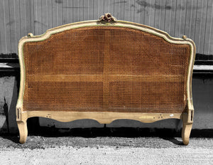 ANTIQUE 19th CENTURY FRENCH ORNATE ORIGINAL PAINTED & CANED UPHOLSTERED DAYBED, c1900