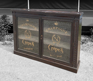 LARGE ANTIQUE 19th CENTURY FRENCH OAK & GLAZED DISPLAY CABINET, c1900