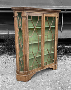 ANTIQUE 19th CENTURY ENGLISH PINE ASTRAGAL GLAZED DISPLAY CABINET, c1900