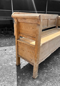 LARGE ANTIQUE 19th CENTURY EUROPEAN BLEACHED PINE BENCH SEAT, c1900