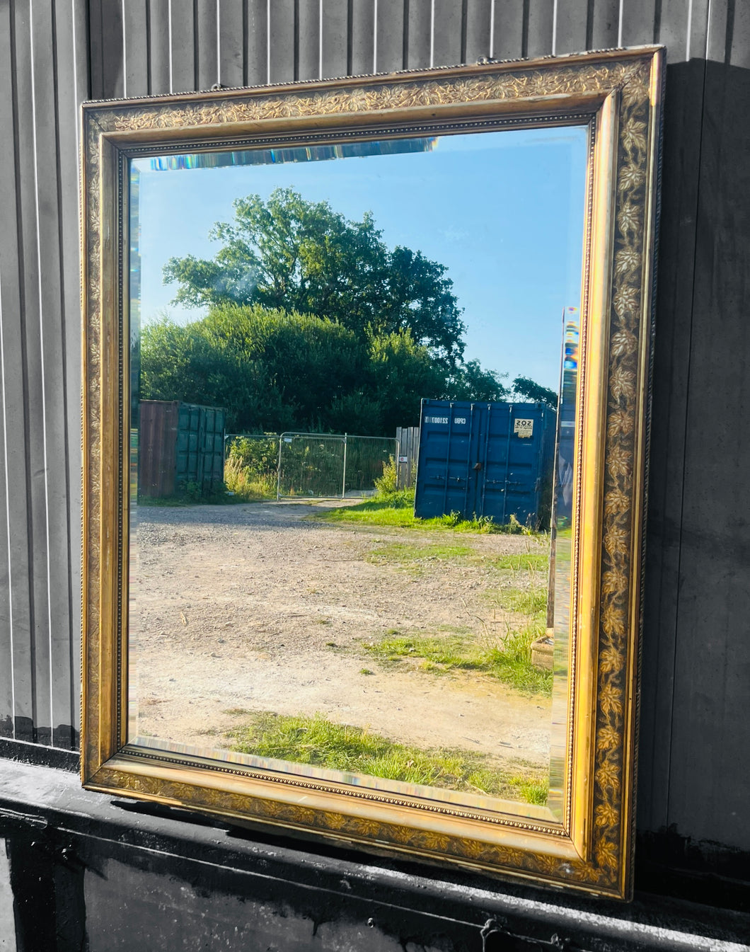 ANTIQUE 19th CENTURY FRENCH GILTWOOD OVERMANTLE WALL MIRROR, c1900