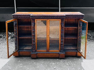 ANTIQUE 19th CENTURY FRENCH CARVED OAK & GLAZED BOOKCASE, c1900