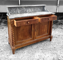 Load image into Gallery viewer, ANTIQUE 19th CENTURY FRENCH ORNATE WALNUT &amp; MARBLE TOPPED WASHSTAND, c1900
