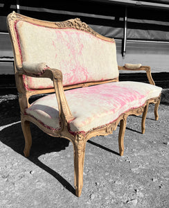 ANTIQUE 19th CENTURY FRENCH ORNATE BLEACHED OAK 3 SEATER SALON SOFA, c1900