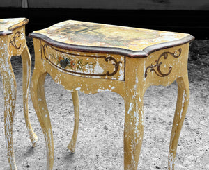 ANTIQUE 20th CENTURY PAIR OF ITALIAN VENETIAN ORIGINAL PAINTED BEDSIDE TABLES, c1920