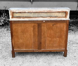 ANTIQUE 19th CENTURY FRENCH ORNATE WALNUT & MARBLE TOPPED WASHSTAND, c1900