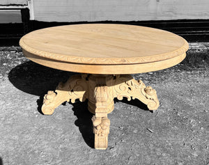 ANTIQUE 19TH CENTURY FRENCH ORNATE CARVED BLEACHED OAK CENTRE TABLE, c1900