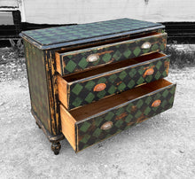 Load image into Gallery viewer, ANTIQUE 19th CENTURY EUROPEAN HARLEQUIN PAINTED CHEST OF DRAWERS, c1900
