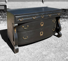 Load image into Gallery viewer, ANTIQUE 20th CENTURY FRENCH EMPIRE BLACK &amp; ORMOLU MOUNTED CHEST OF DRAWERS, c1920
