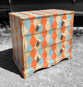 ANTIQUE 19th CENTURY ENGLISH PINE HAND PAINTED CHEST OF DRAWERS, c1900