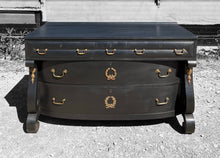 Load image into Gallery viewer, ANTIQUE 20th CENTURY FRENCH EMPIRE BLACK &amp; ORMOLU MOUNTED CHEST OF DRAWERS, c1920
