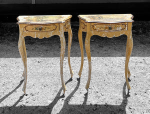 ANTIQUE 20th CENTURY PAIR OF ITALIAN VENETIAN ORIGINAL PAINTED BEDSIDE TABLES, c1920