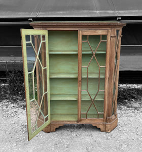 ANTIQUE 19th CENTURY ENGLISH PINE ASTRAGAL GLAZED DISPLAY CABINET, c1900