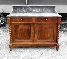 Load image into Gallery viewer, ANTIQUE 19th CENTURY FRENCH ORNATE WALNUT &amp; MARBLE TOPPED WASHSTAND, c1900
