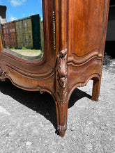 Load image into Gallery viewer, LARGE ANTIQUE 19th CENTURY FRENCH ORNATE FRUITWOOD MIRRORED DOUBLE ARMOIRE, c1900
