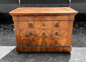 ANTIQUE 19th CENTURY FRENCH BURR WALNUT CHEST OF DRAWERS, c1900