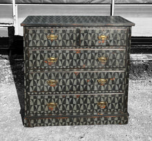 Load image into Gallery viewer, ANTIQUE 19th CENTURY ENGLISH PAINTED GEOMETRIC CHEST OF DRAWERS, c1900
