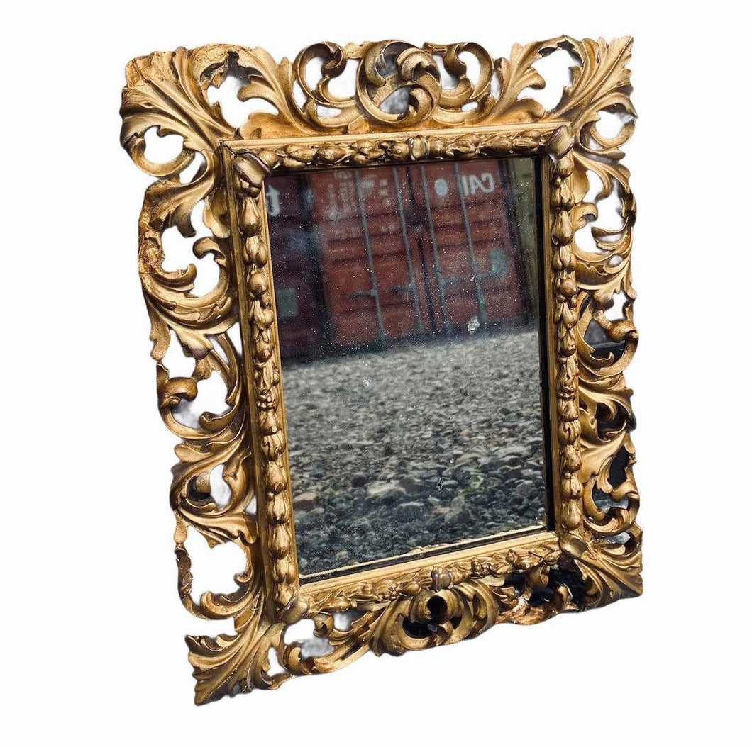 ANTIQUE 19TH CENTURY FRENCH ROCOCO GILTWOOD WALL MIRROR, C1900
