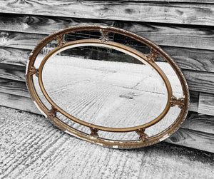ANTIQUE LARGE 19TH CENTURY FRENCH OVAL GILTWOOD WALL MIRROR, C1900