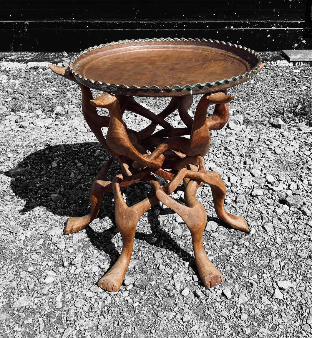 20th CENTURY AFRICAN HARDWOOD & COPPER TOPPED SIDE TABLE
