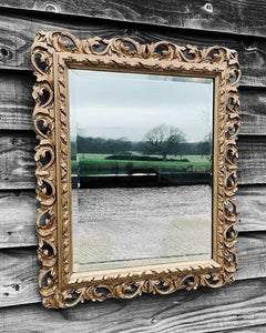 ANTIQUE 20TH CENTURY FRENCH ORNATE GILTWOOD WALL MIRROR, C1920