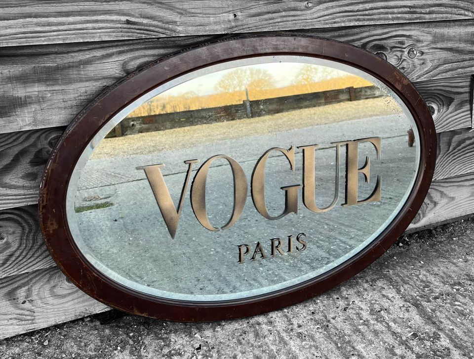 ANTIQUE 19TH CENTURY FRENCH OVAL OAK WALL MIRROR, C1900