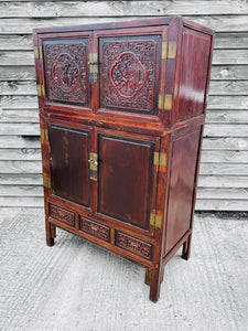 ANTIQUE 19TH CENTURY CHINESE ORIENTAL ORNATE CARVED TWO TIER CABINET, C1900 £495