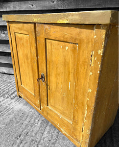 ANTIQUE 19TH CENTURY FRENCH MUSTARD YELLOW ORIGINAL PAINT CUPBOARD, C1900