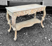 Load image into Gallery viewer, ANTIQUE 20TH CENTURY FRENCH ORNATE CARVED LIMED OAK CONSOLE TABLE, C1920
