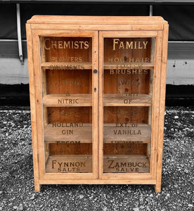 ANTIQUE 19th CENTURY RUSTIC PINE & GLAZED APOTHECARY STYLE DISPLAY CABINET, c1900