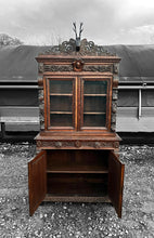 Load image into Gallery viewer, ANTIQUE 19th CENTURY FRENCH ORNATE CARVED OAK &amp; GLAZED DRESSER, c1900
