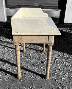 ANTIQUE 19TH CENTURY FRENCH ORNATE BLEACHED OAK & MARBLE TOPPED WASHSTAND, C1900