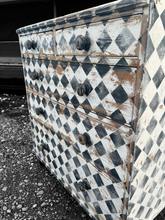 Load image into Gallery viewer, ANTIQUE 19th CENTURY ENGLISH PINE HARLEQUIN STYLE PAINTED CHEST OF DRAWERS, c1900
