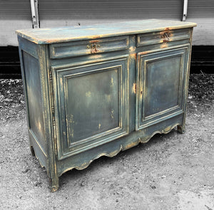 ANTIQUE 19th CENTURY FRENCH ORNATE PAINTED OAK BUFFET CUPBOARD, c1900