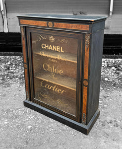 ANTIQUE 19th CENTURY FRENCH EBONISED & INLAID GLAZED DISPLAY CABINET, c1900