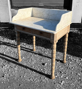 ANTIQUE 19TH CENTURY FRENCH ORNATE BLEACHED OAK & MARBLE TOPPED WASHSTAND, C1900