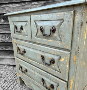 20TH CENTURY FRENCH ORNATE RUSTIC PAINTED CHEST OF DRAWES, C1940