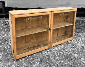 ANTIQUE 19TH CENTURY PINE GLAZED COCKTAIL DISPLAY WALL CABINET, C1900