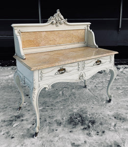 LARGE ANTIQUE 20th CENTURY FRENCH ORNATE PAINTED & MARBLE TOPPED WASH STAND, c1920