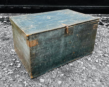 Load image into Gallery viewer, ANTIQUE 19TH CENTURY FRENCH PINE ORIGINAL BLUE PAINTED BLANKET BOX, C1900
