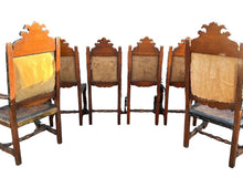 Load image into Gallery viewer, ANTIQUE 19th CENTURY SET OF 6 SPANISH OAK &amp; EMBOSSED LEATHER DINING CHAIRS, c1900
