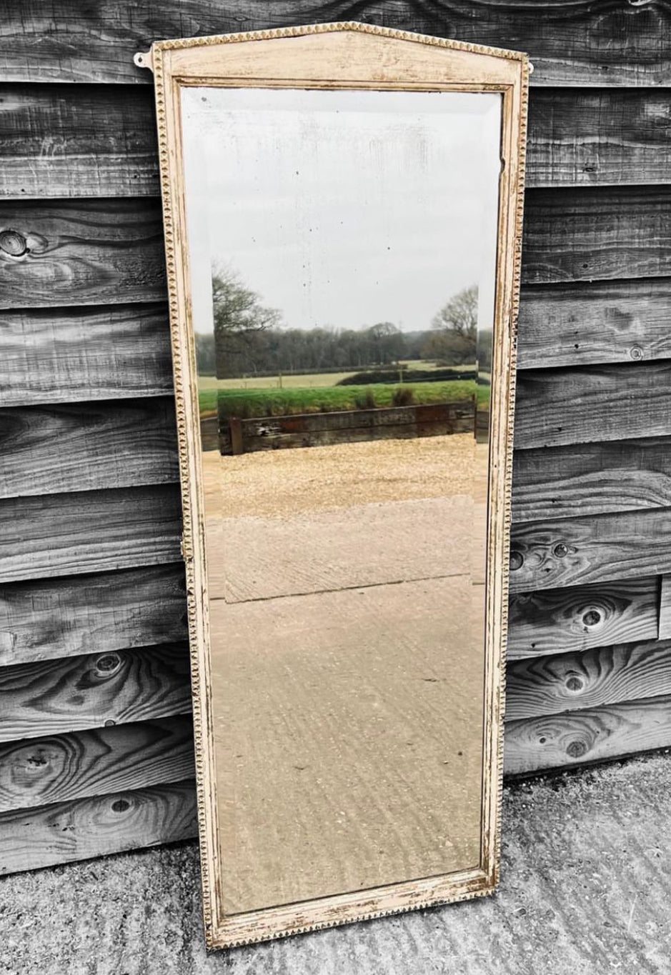 ANTIQUE 20TH CENTURY FRENCH SHABBY PAINTED TALL WALL MIRROR, C1920